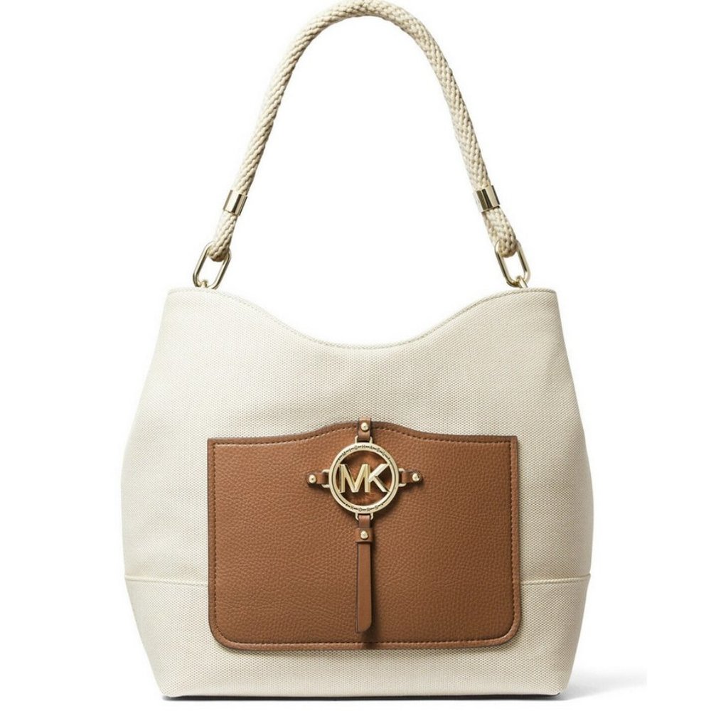 Michael Kors Amy Large Rope Natural Canvas Hobo Shoulder BAG